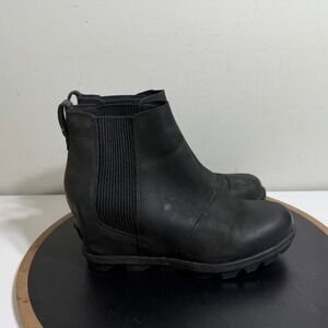 Sorel Chelsea Ankle Boots Women 8.5 Black Leather Lug Sole Casual Classic